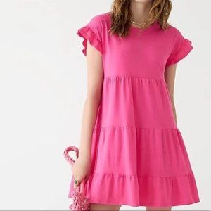 J. Crew Hot Pink Tiered Broken-in 100% Cotton Ruffle Jersey Dress, Size M